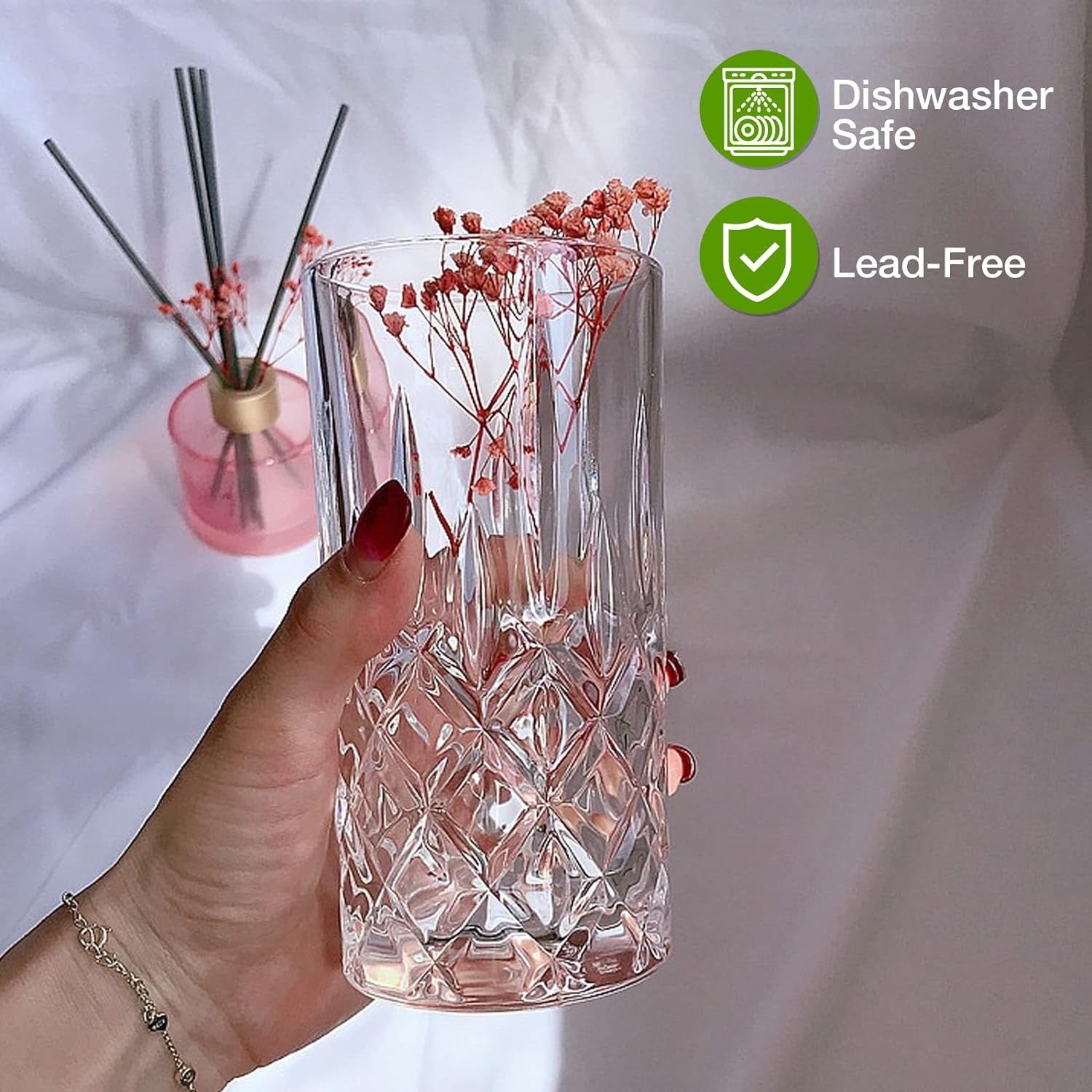 Crystal Drinking Glasses Set of 8 | 11oz Highball & Whiskey Glasses (Modern Mixed Cocktail Glassware Set)
