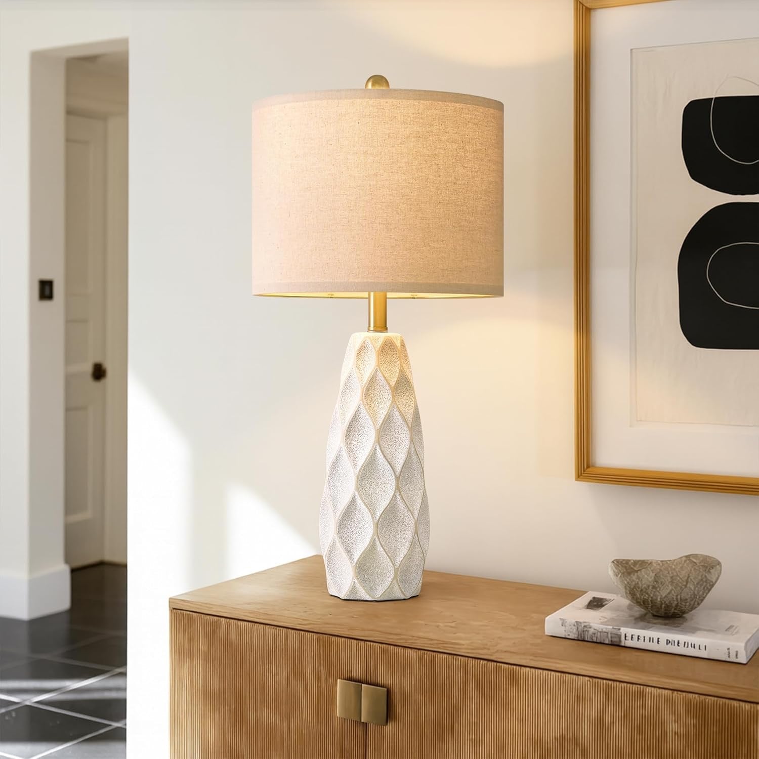 27.5″ Ceramic Table Lamps (Set of 2) | Modern Boho Bedside & Living Room Lamps (White)