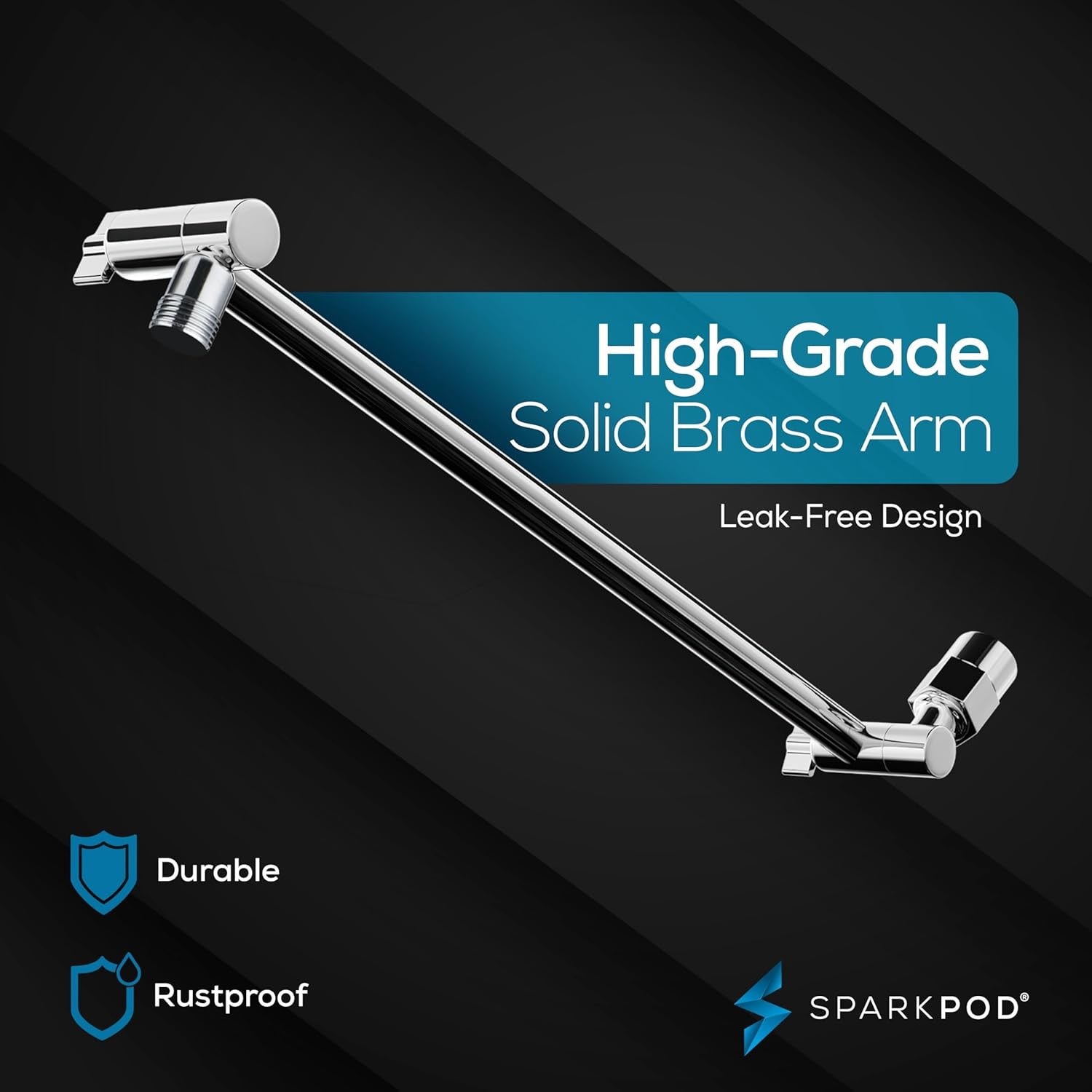 SparkPod Square Rain Shower Head with 16” Extension Arm | High-Pressure Chrome Rainfall Showerhead