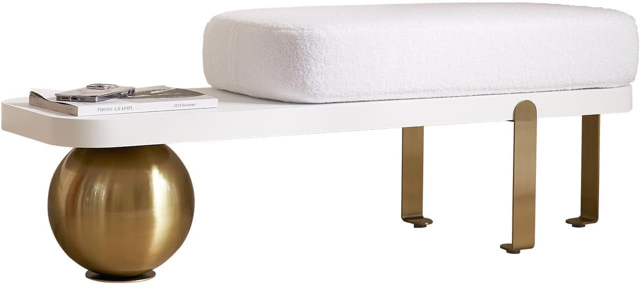Homary Modern Boucle Entryway Bench – Upholstered Wooden Bench with Abstract Metal Legs