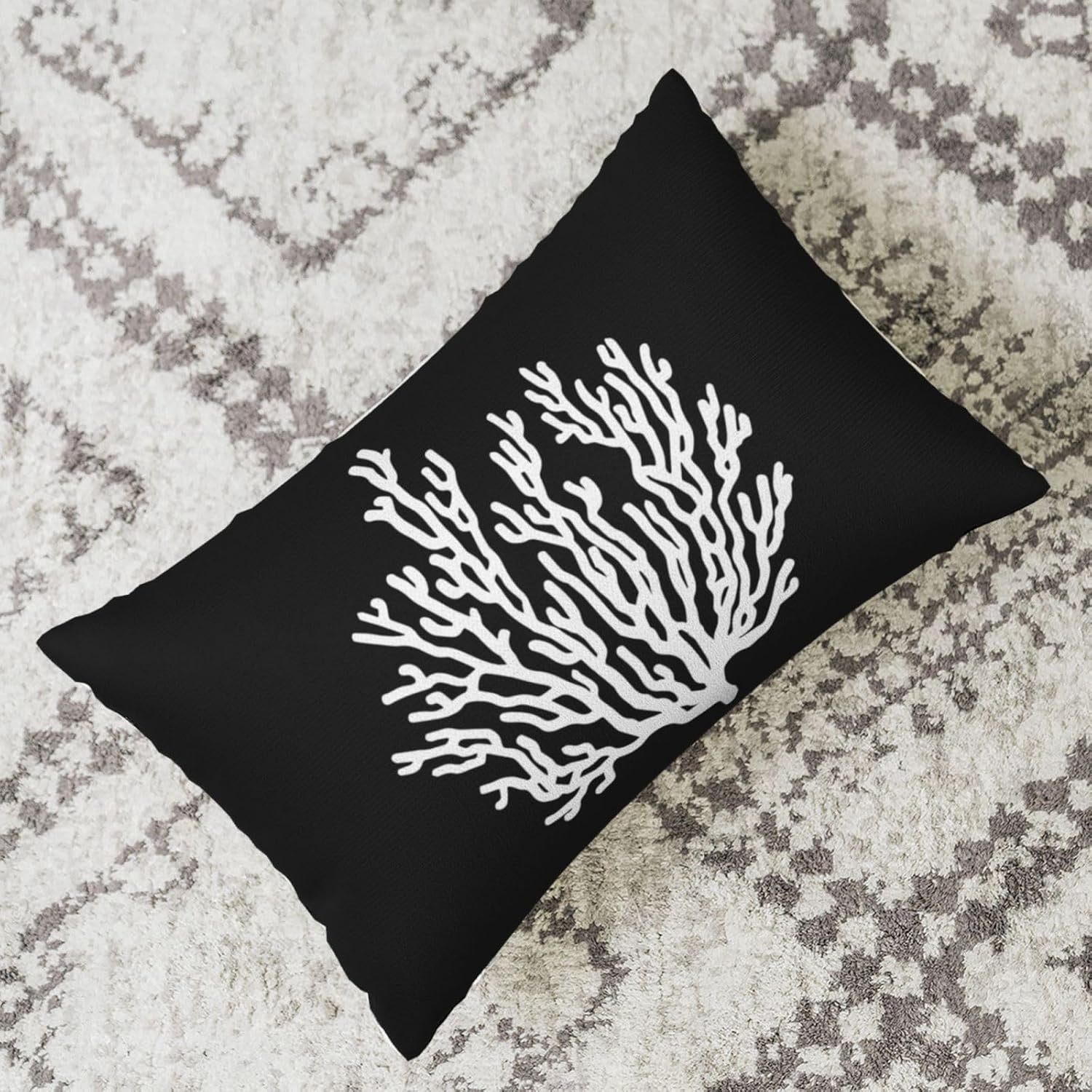 Coastal Starfish Lumbar Pillow Covers (12x20, Set of 2, Black) | Nautical Linen Throw Pillows for Sofa &amp; Bed