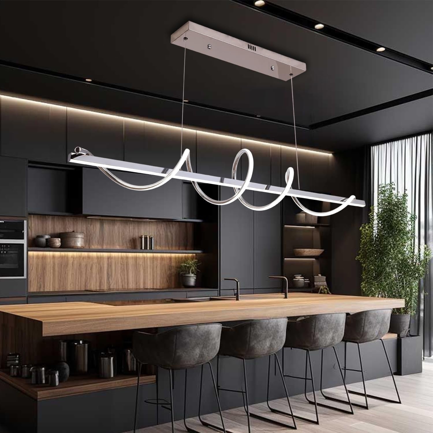 47” Modern LED Snake-Shaped Chandelier | Dimmable Twist Pendant Light for Kitchen Island & Dining Table