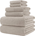POLYTE 6-Piece Waffle Weave Bath Towel Set | Oversized Quick-Dry 430 GSM Microfiber Towels