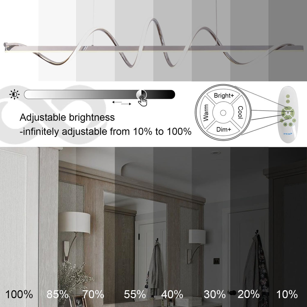 47” Modern LED Snake-Shaped Chandelier | Dimmable Twist Pendant Light for Kitchen Island & Dining Table