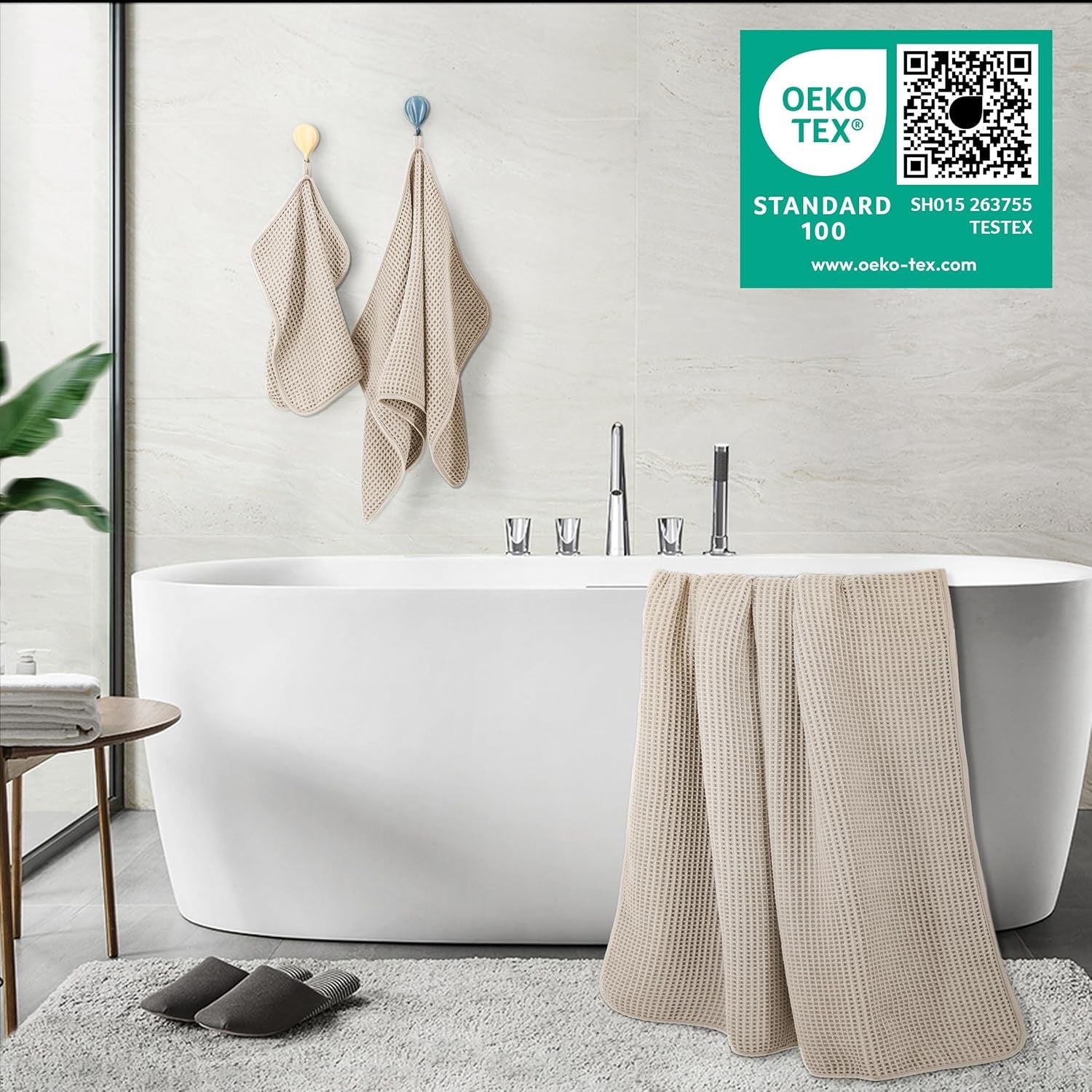POLYTE 6-Piece Waffle Weave Bath Towel Set | Oversized Quick-Dry 430 GSM Microfiber Towels