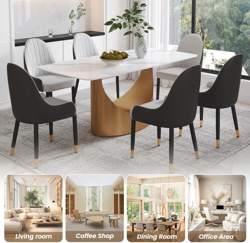 71" White Marble Sintered Stone Dining Table | Modern Gold U-Shape Pedestal Base