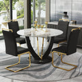 JUFU 48" Round Faux Marble Dining Table Set for 4 | Modern Upholstered Dining Chairs