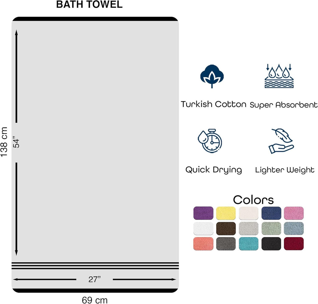 Hawmam Linen 100% Turkish Cotton Bath Towels | 4-Pack Soft Absorbent White Towels (27” x 54”)