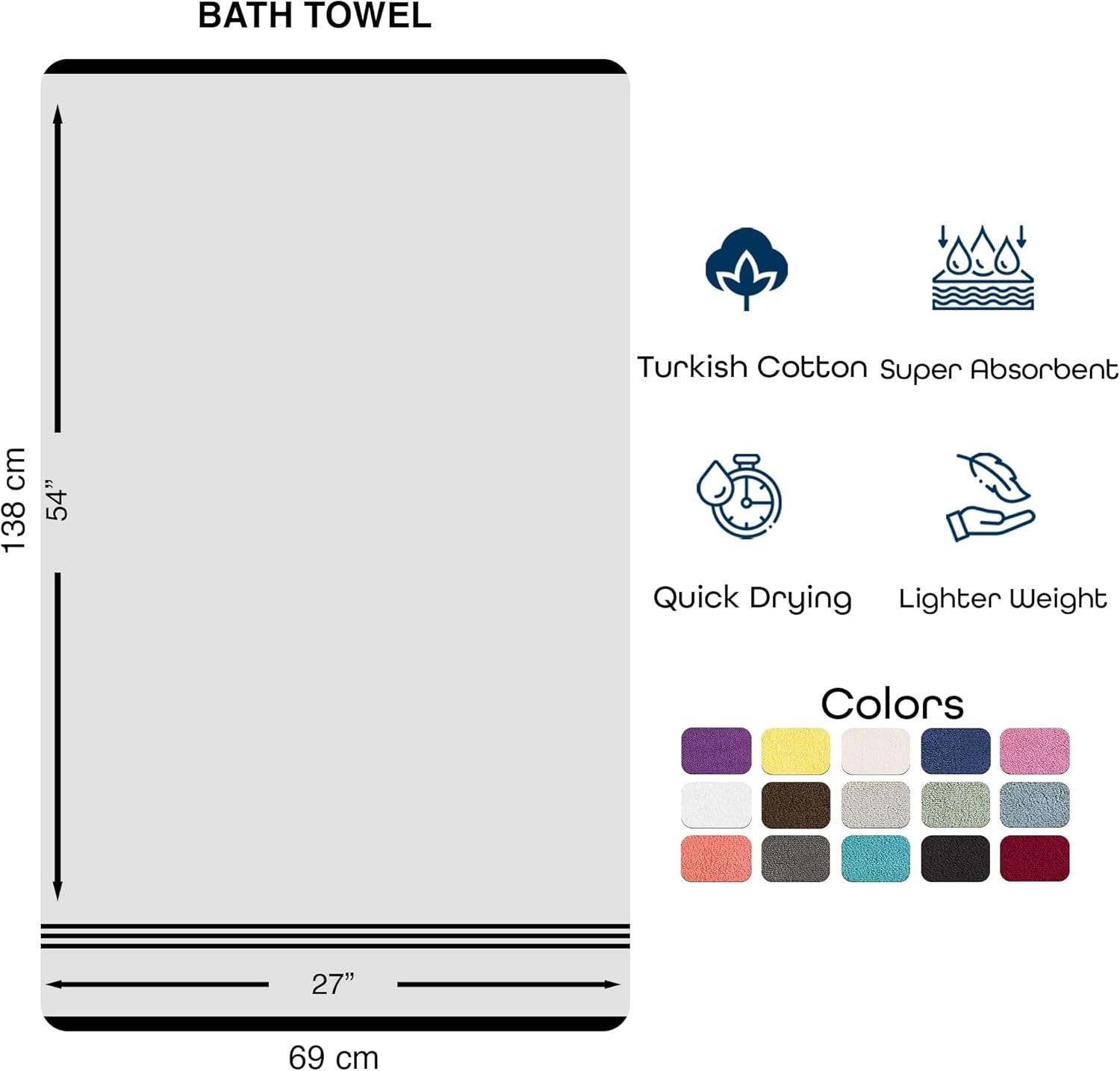 Hawmam Linen 100% Turkish Cotton Bath Towels | 4-Pack Soft Absorbent White Towels (27” x 54”)