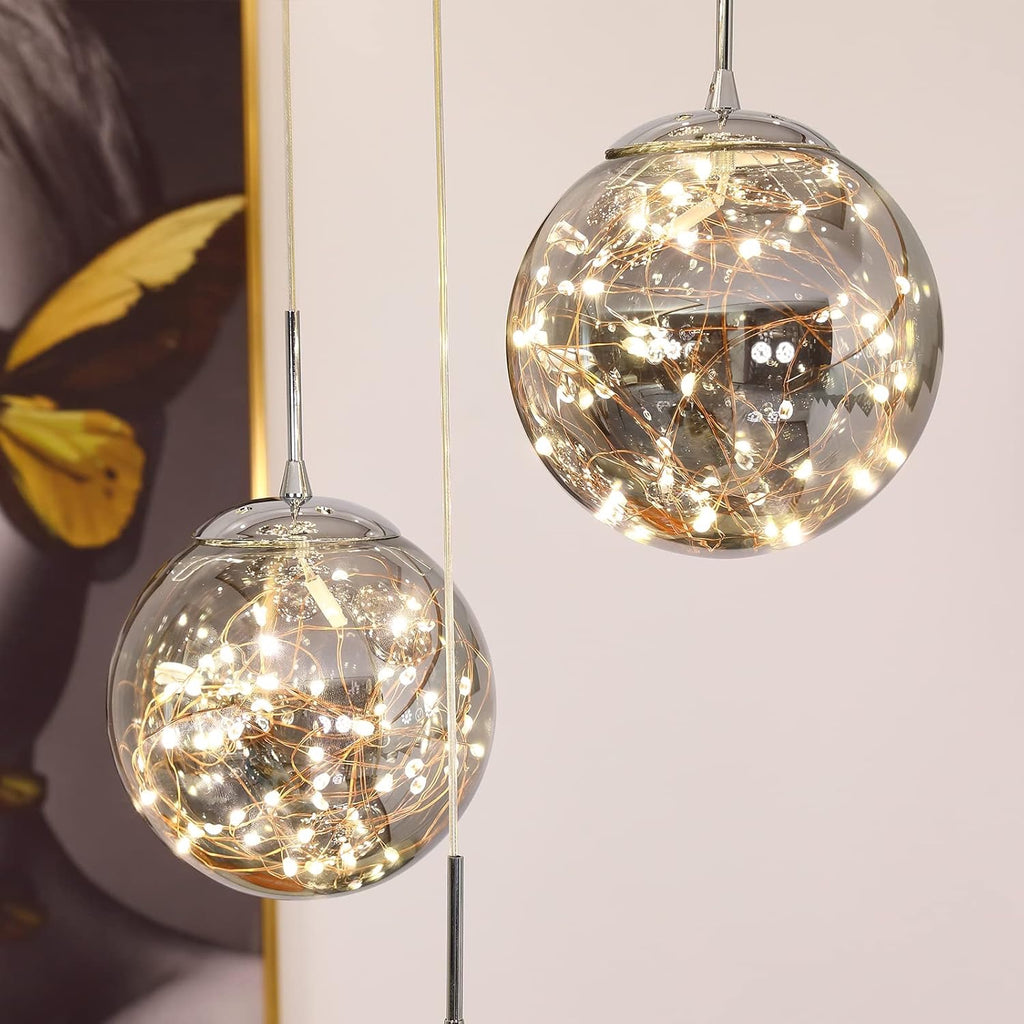 10-Light LED Staircase Crystal Chandelier | Modern Ceiling Light for High Ceilings (Grey, 50W)