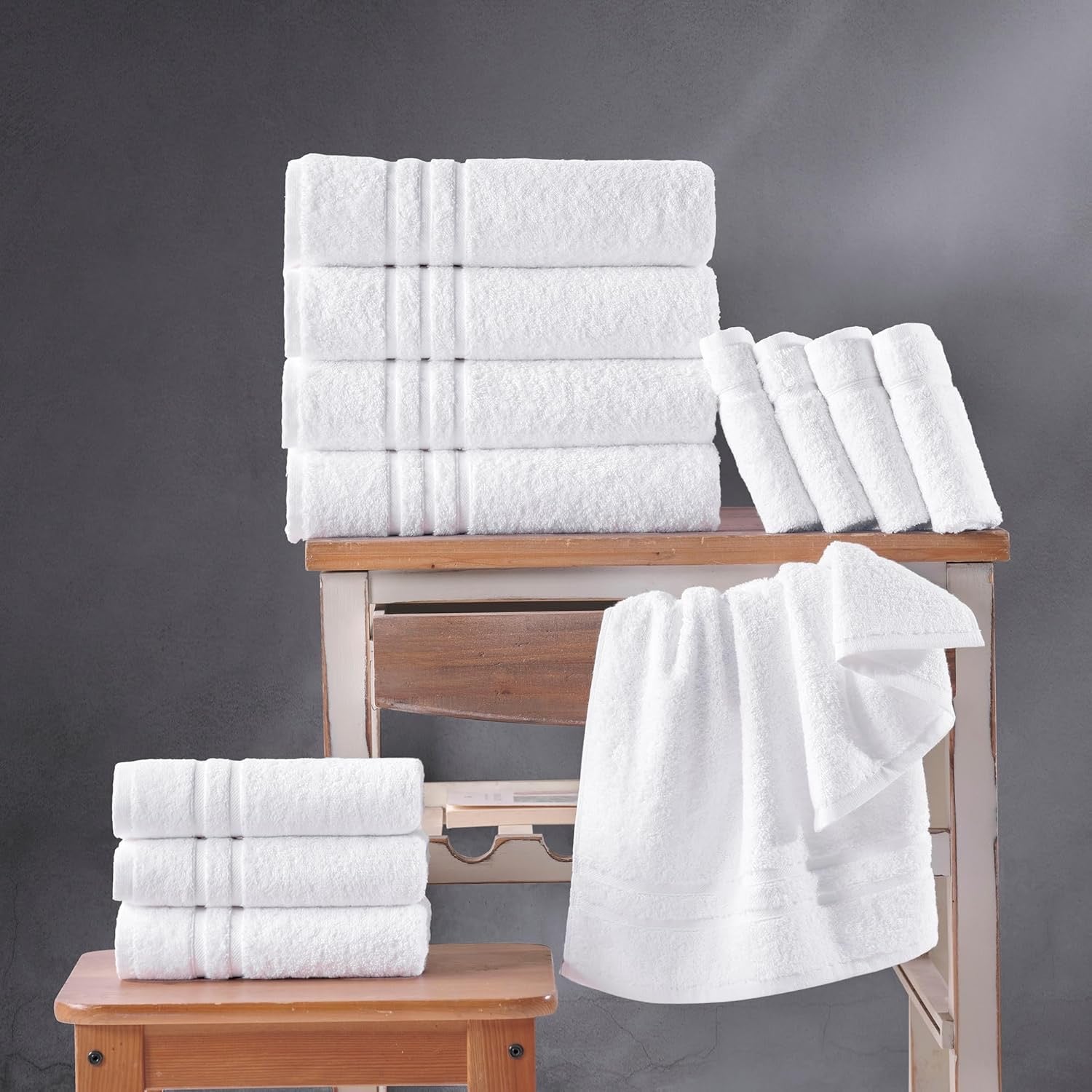 Hawmam Linen 100% Turkish Cotton Bath Towels | 4-Pack Soft Absorbent White Towels (27” x 54”)