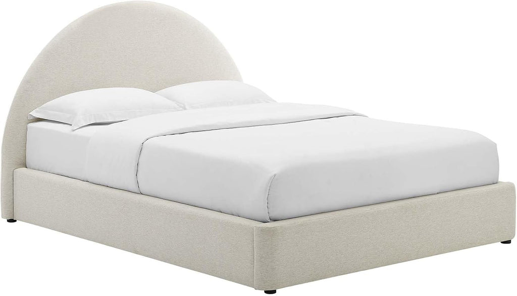 Modway Keynote King Upholstered Platform Bed | Curved Alabaster Velvet Cloud Frame