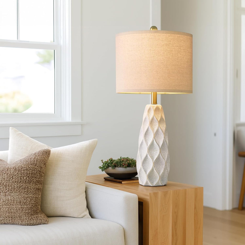 27.5″ Ceramic Table Lamps (Set of 2) | Modern Boho Bedside & Living Room Lamps (White)