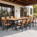 Pellebant 11-Piece Aluminum Patio Dining Set | 94” Outdoor Table with Stackable Chairs & Teak-Grain Finish