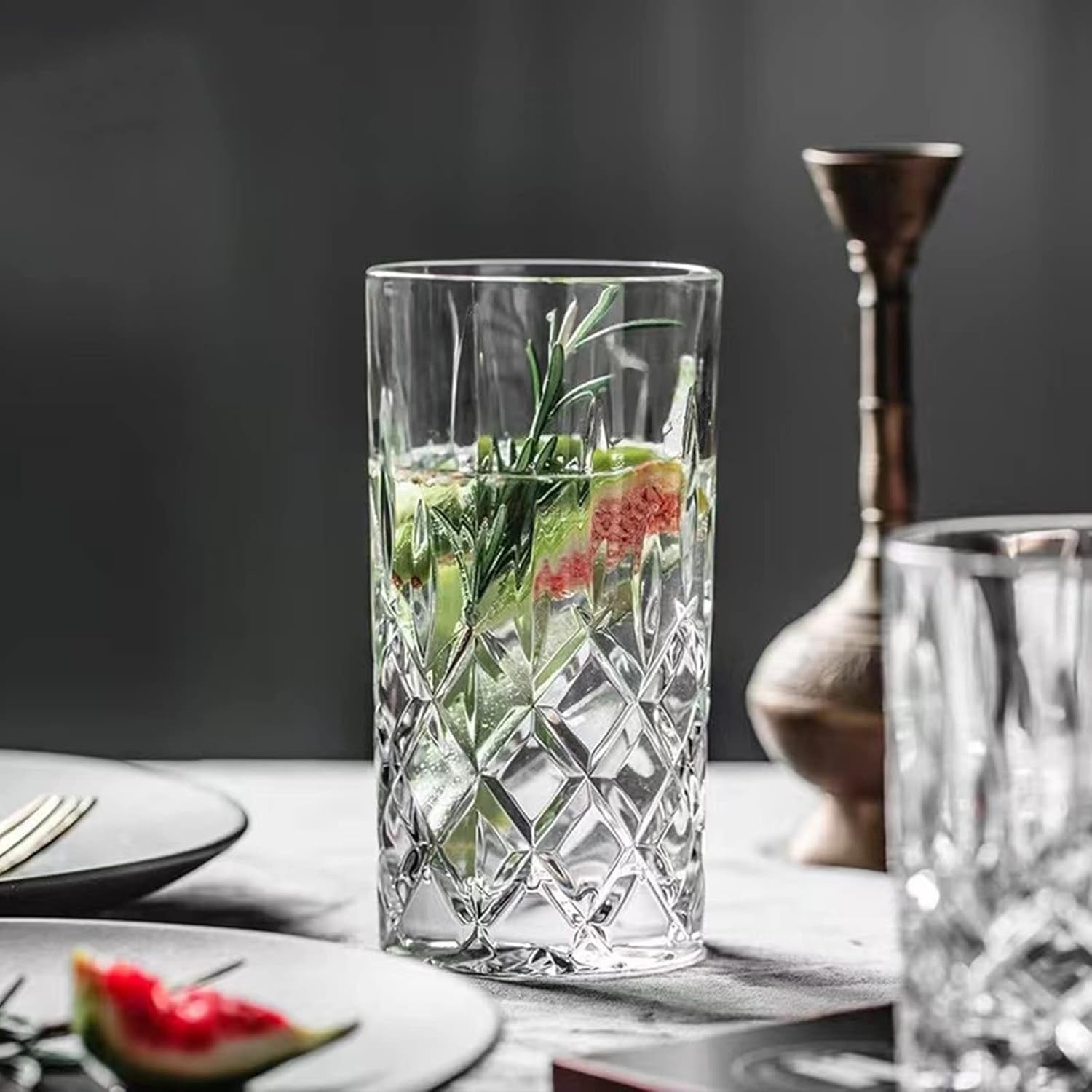 Crystal Drinking Glasses Set of 8 | 11oz Highball & Whiskey Glasses (Modern Mixed Cocktail Glassware Set)