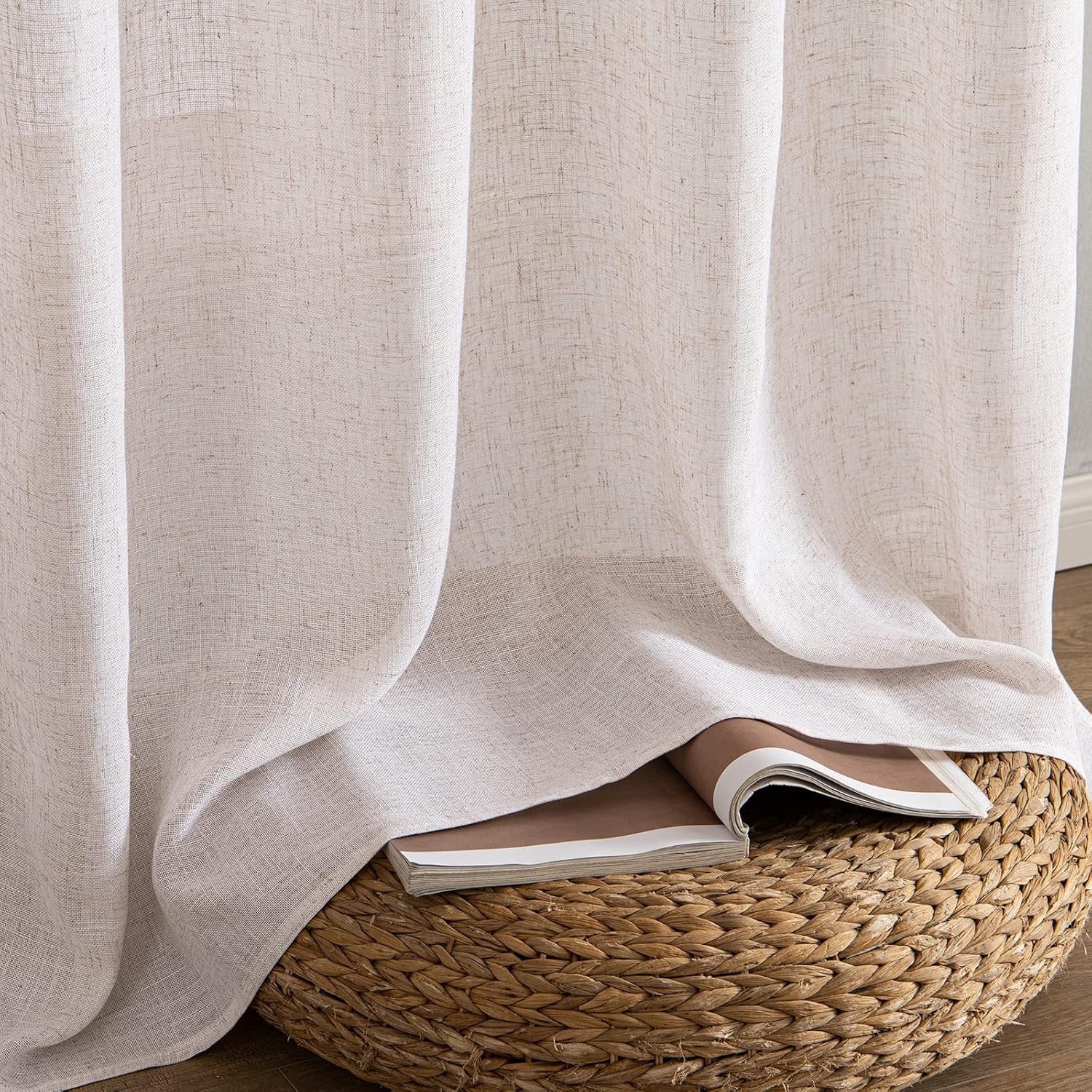 MIULEE Natural White Linen Curtains – 90-Inch Semi-Sheer Light Filtering Drapes for Living Room & Bedroom
