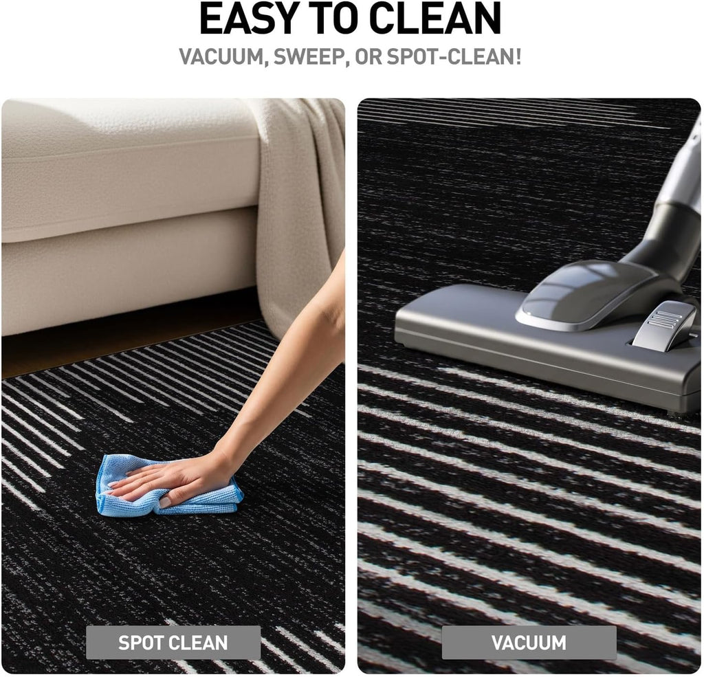 Rugshop Bohemian Stripe Runner Rug | Black 2' x 10' Stain-Resistant Runner