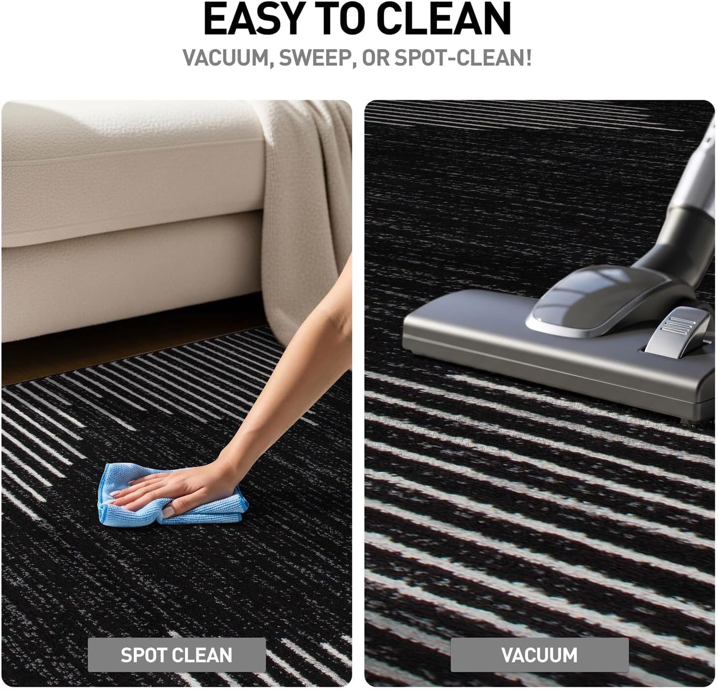 Rugshop Bohemian Stripe Runner Rug | Black 2' x 10' Stain-Resistant Runner