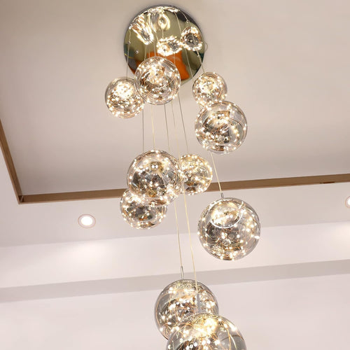 10-Light LED Staircase Crystal Chandelier | Modern Ceiling Light for High Ceilings (Grey, 50W)