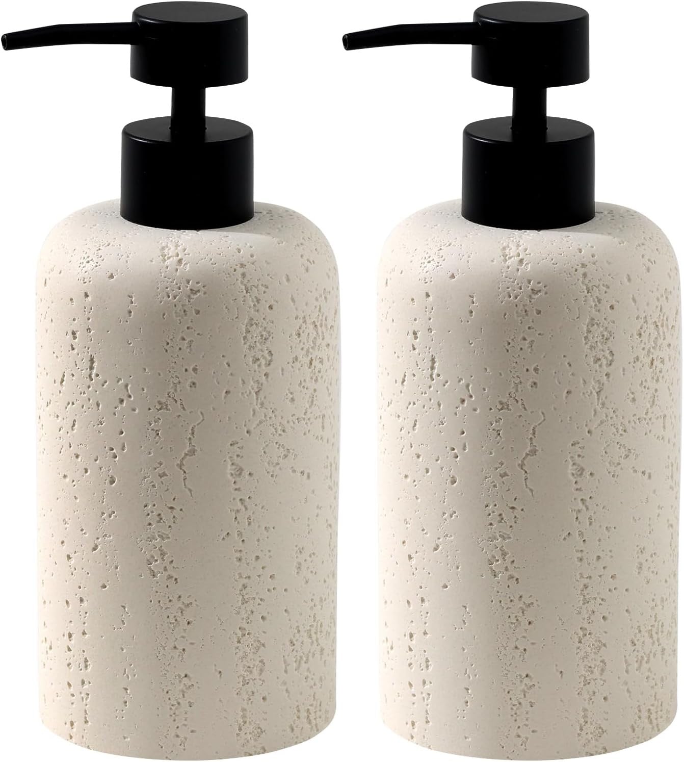 Travertine Soap Dispenser Set 2 PCS 13.5 oz | Cream Stone Pump Bottles for Kitchen & Bathroom