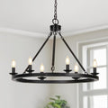 Black Farmhouse 6-Light Wagon Wheel Chandelier | Adjustable Height Dining & Kitchen Pendant (E12 Base)