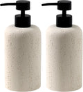 Travertine Soap Dispenser Set 2 PCS 13.5 oz | Cream Stone Pump Bottles for Kitchen & Bathroom