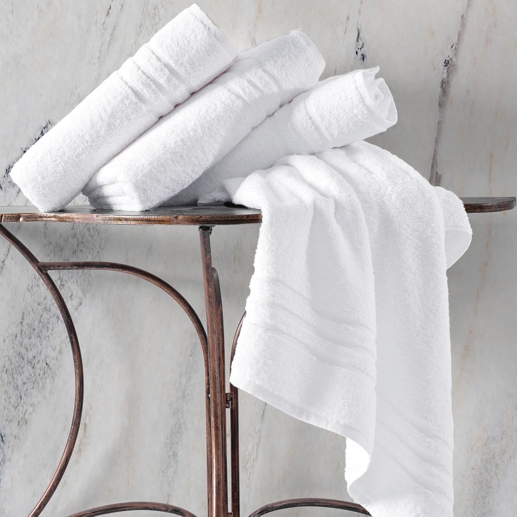 Hawmam Linen 100% Turkish Cotton Bath Towels | 4-Pack Soft Absorbent White Towels (27” x 54”)