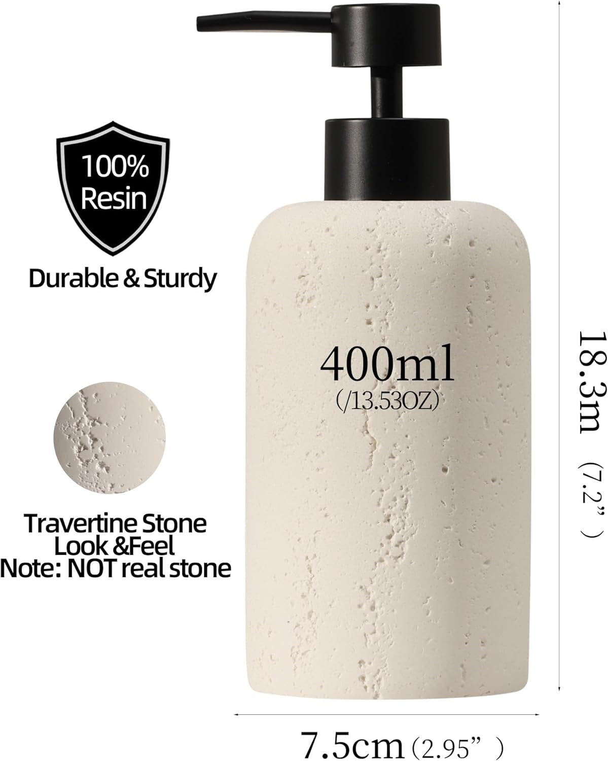 Travertine Soap Dispenser Set 2 PCS 13.5 oz | Cream Stone Pump Bottles for Kitchen & Bathroom