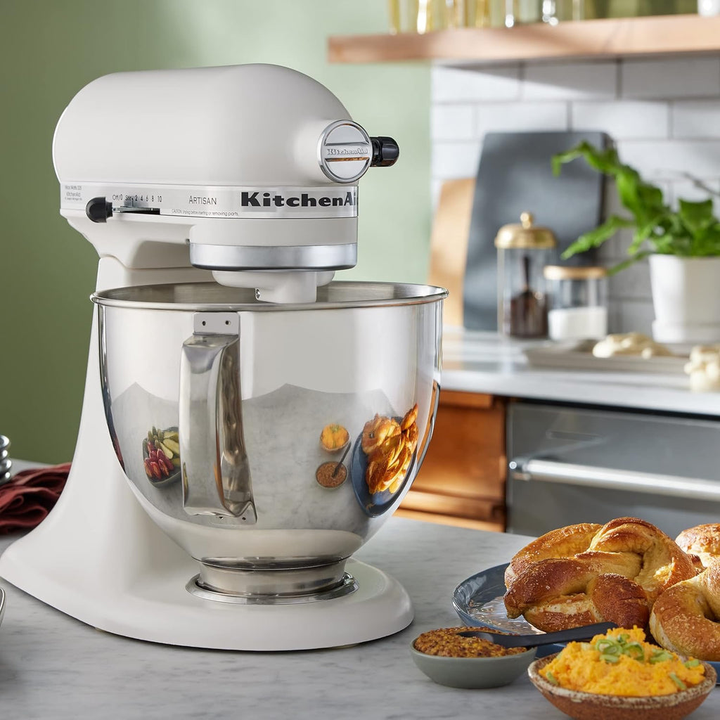 KitchenAid Artisan 5 Quart Tilt Head Stand Mixer Porcelain White 10 Speed Baking Mixer KSM150PS