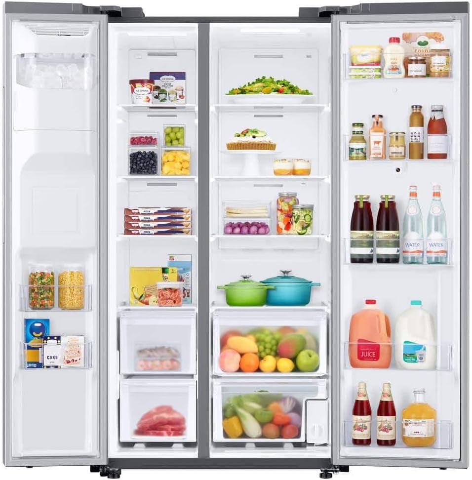 Samsung RS27T5561SR 26.7 Cu. Ft. Side-by-Side Refrigerator | 21.5” Touchscreen Family Hub Smart Fridge