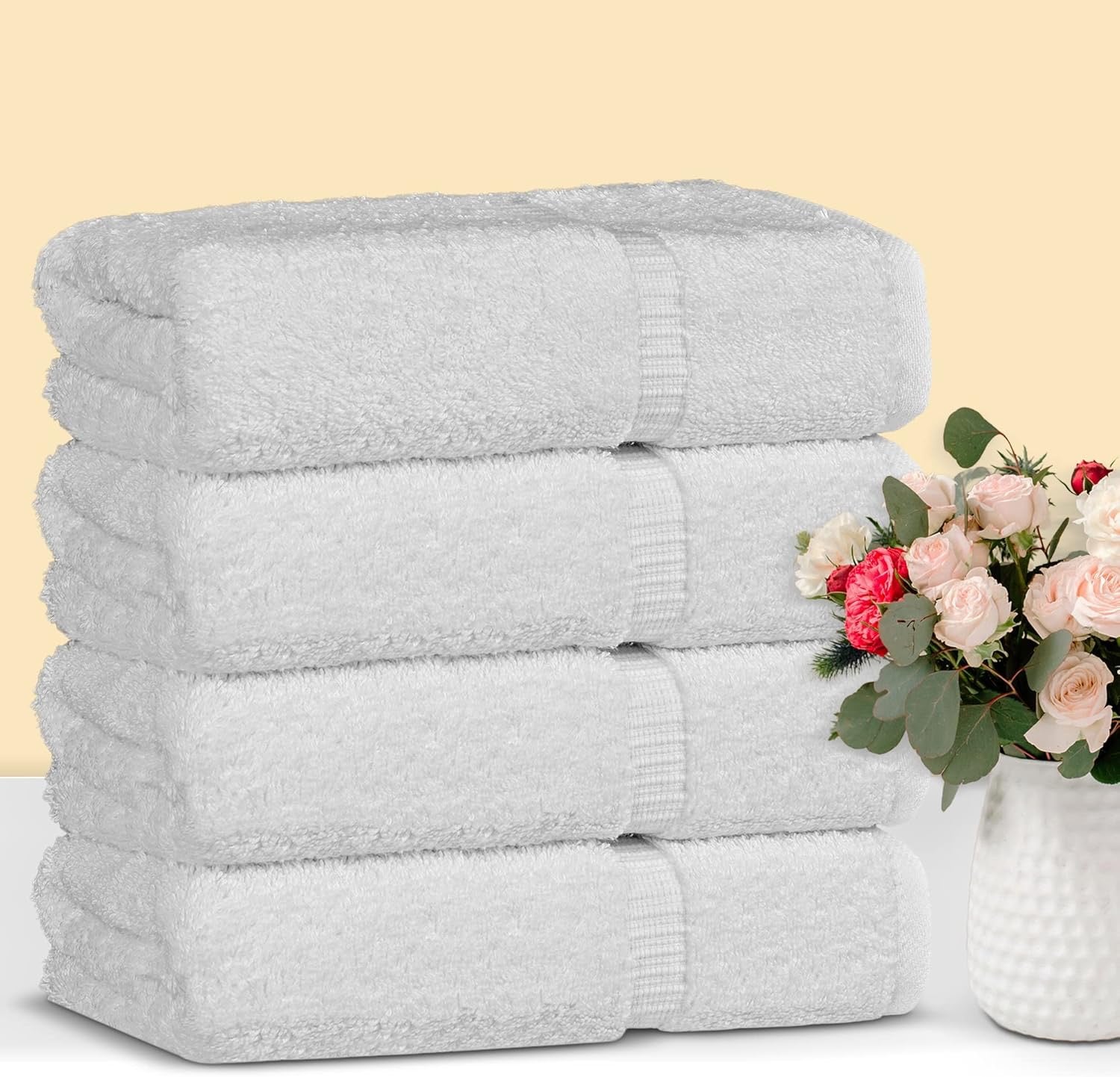 Chakir Turkish Linens 100% Cotton Bath Towels | Premium 4-Piece White Turkish Towel Set (27” x 54”)