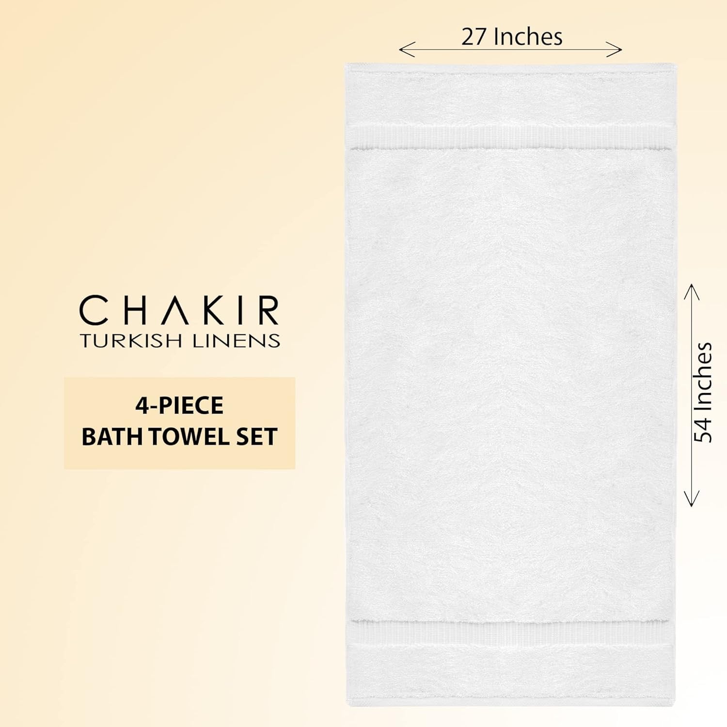 Chakir Turkish Linens 100% Cotton Bath Towels | Premium 4-Piece White Turkish Towel Set (27” x 54”)