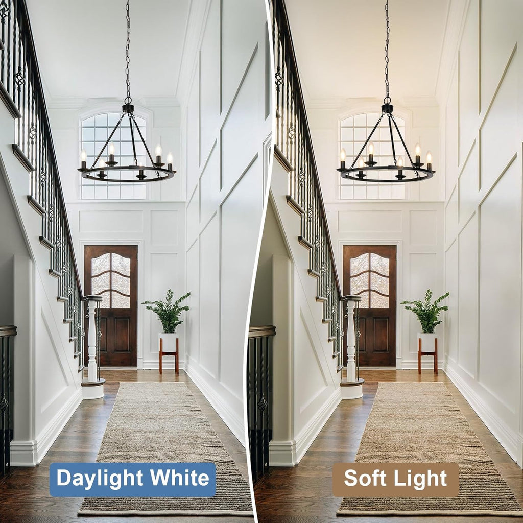 Black Farmhouse 6-Light Wagon Wheel Chandelier | Adjustable Height Dining & Kitchen Pendant (E12 Base)