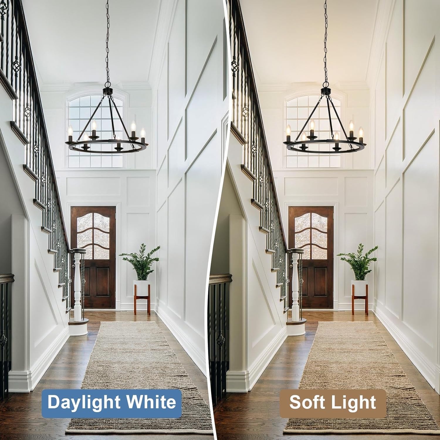 Black Farmhouse 6-Light Wagon Wheel Chandelier | Adjustable Height Dining & Kitchen Pendant (E12 Base)