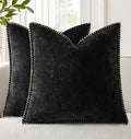 decorUhome Chenille Euro Pillow Covers (24x24, Set of 2, Black) | Soft Velvet Decorative Throw Pillow Shams