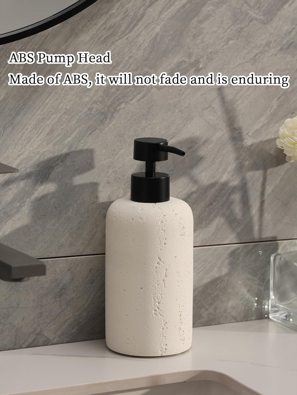 Travertine Soap Dispenser Set 2 PCS 13.5 oz | Cream Stone Pump Bottles for Kitchen & Bathroom