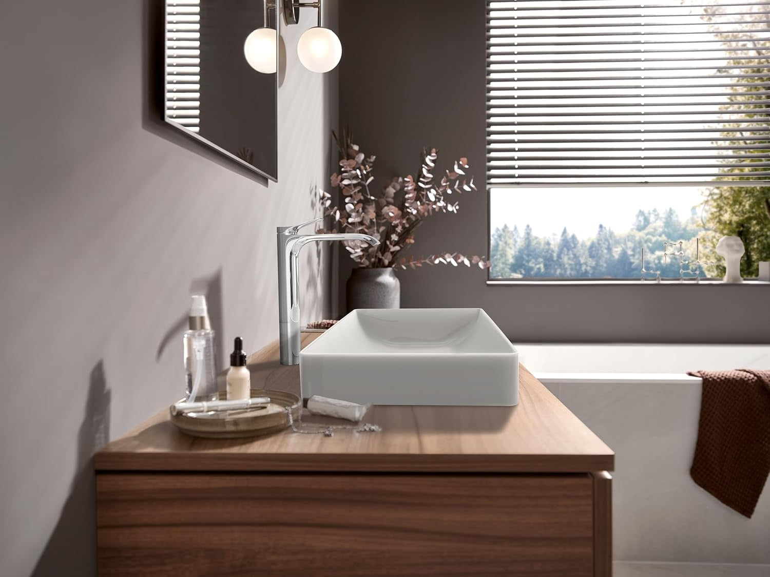 hansgrohe Vivenis 12” Tall Bathroom Faucet 75042001 | Modern 1-Handle Chrome Vessel Sink Faucet
