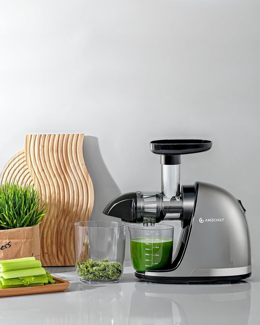 AMZCHEF Cold Press Masticating Juicer – Quiet Slow Juicer Machine with High Juice Yield