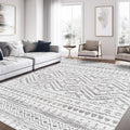 8x10 Moroccan Washable Area Rug | Non-Slip Low Pile Soft Indoor Carpet (Grey)