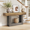 LITTLE TREE 63” Farmhouse Console Table | 2-Tier Wooden Sofa Table for Entryway & Living Room (Rustic Brown & Grey)