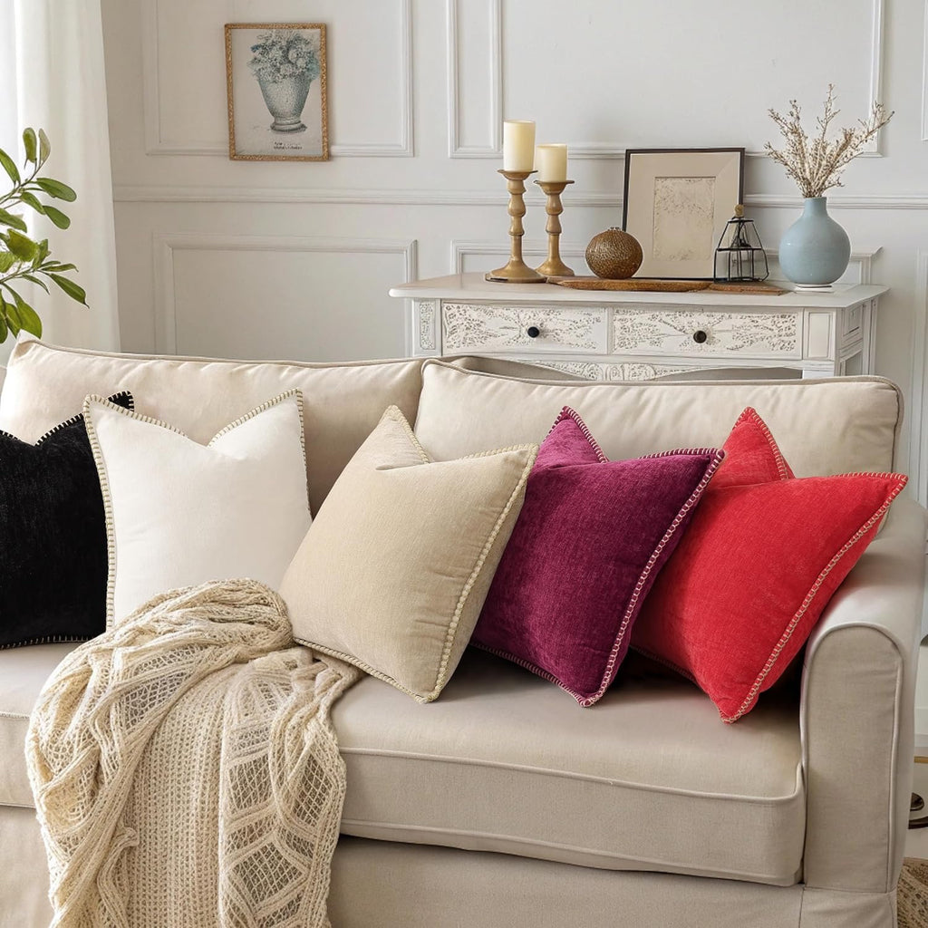 decorUhome Chenille Euro Pillow Covers (24x24, Set of 2, Black) | Soft Velvet Decorative Throw Pillow Shams