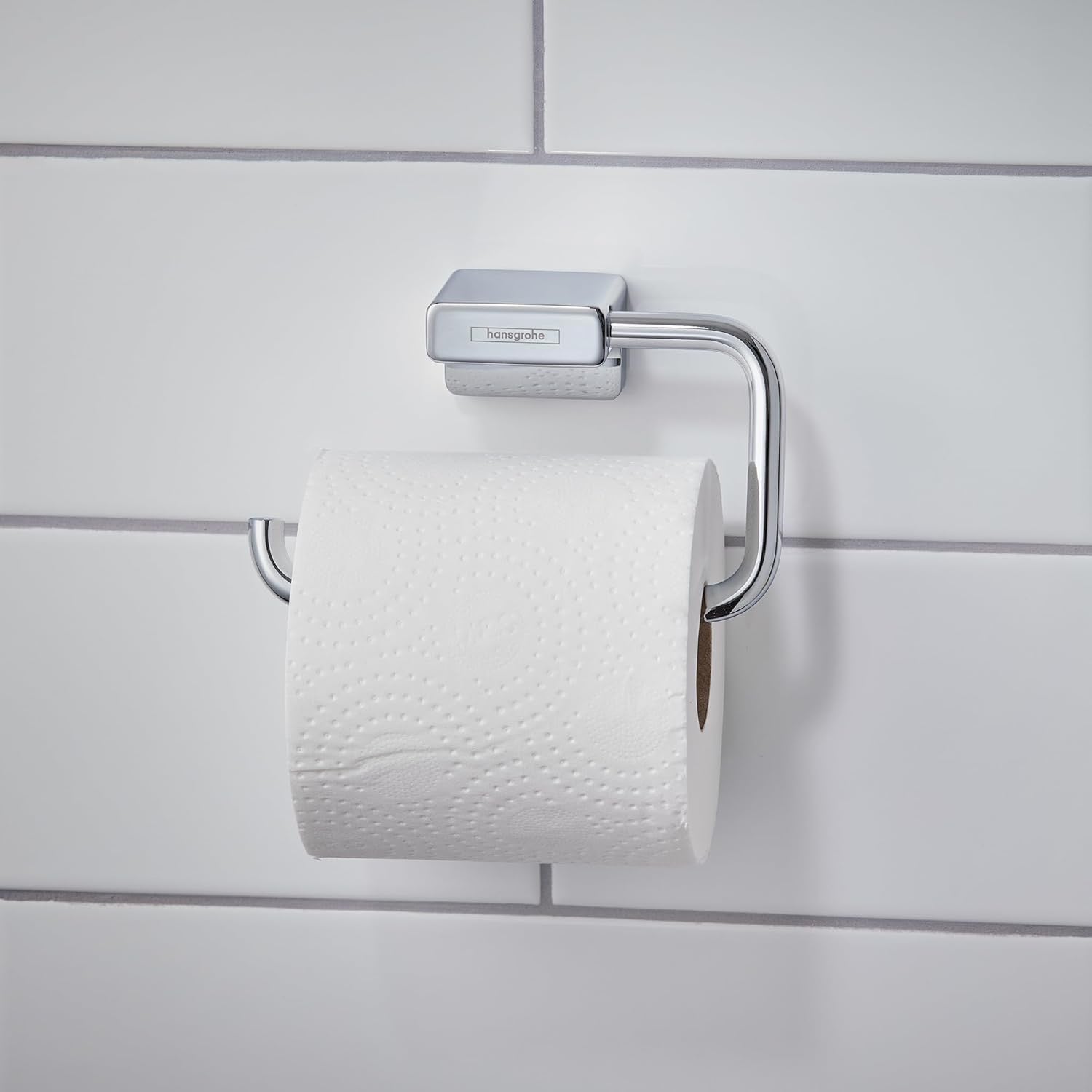 hansgrohe AddStoris Roll Holder 41771000 | Modern Chrome Open Toilet Paper Holder