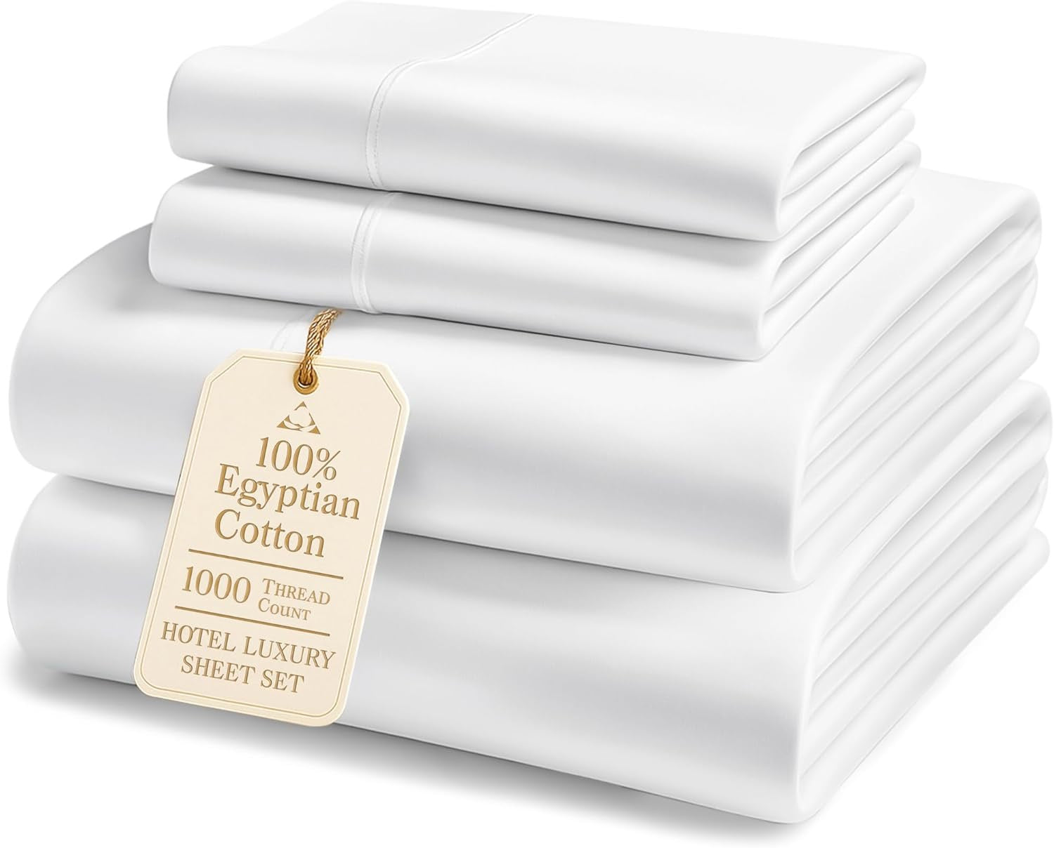 1000 Thread Count Egyptian Cotton Sheets – King Size | Silky Sateen Luxury Hotel Sheet Set (White)