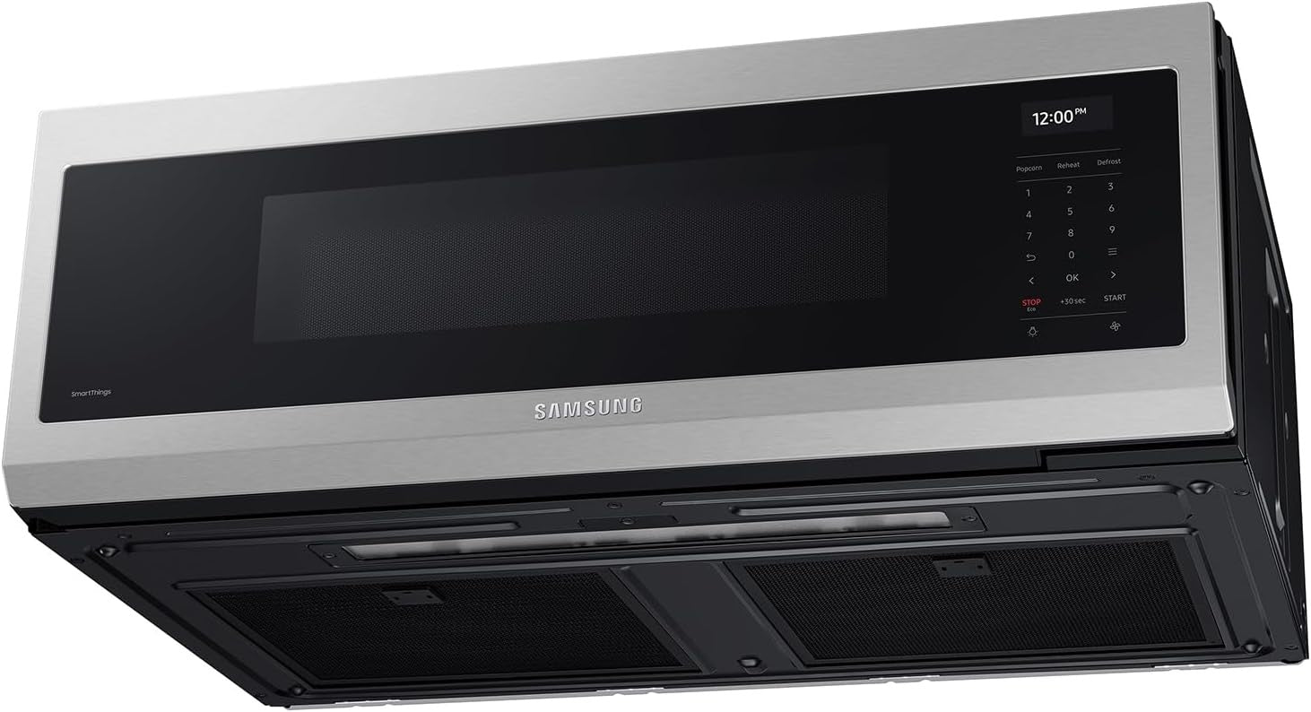 Samsung 1.1 Cu Ft Smart SLIM Over-the-Range Microwave | 1100W with 550 CFM Vent, Wi-Fi & Voice Control (Fingerprint Resistant Stainless Steel)