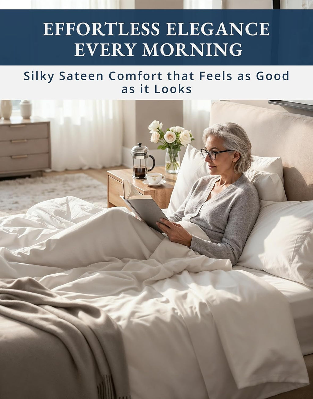 1000 Thread Count Egyptian Cotton Sheets – King Size | Silky Sateen Luxury Hotel Sheet Set (White)