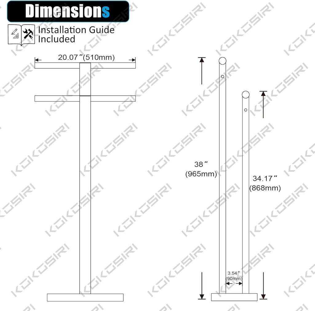 KOKOSIRI 2-Tier Freestanding Towel Rack THS0005-BG | Gold Stainless Steel Floor Stand with Marble Base