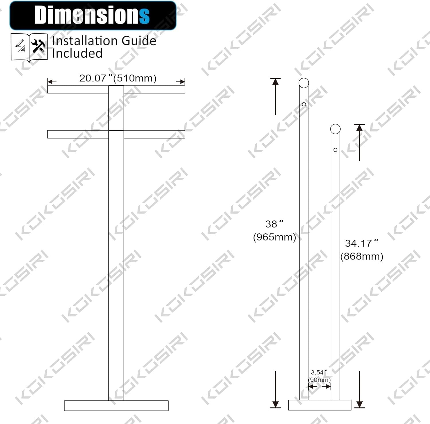 KOKOSIRI 2-Tier Freestanding Towel Rack THS0005-BG | Gold Stainless Steel Floor Stand with Marble Base