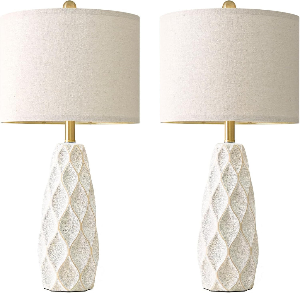 27.5″ Ceramic Table Lamps (Set of 2) | Modern Boho Bedside & Living Room Lamps (White)