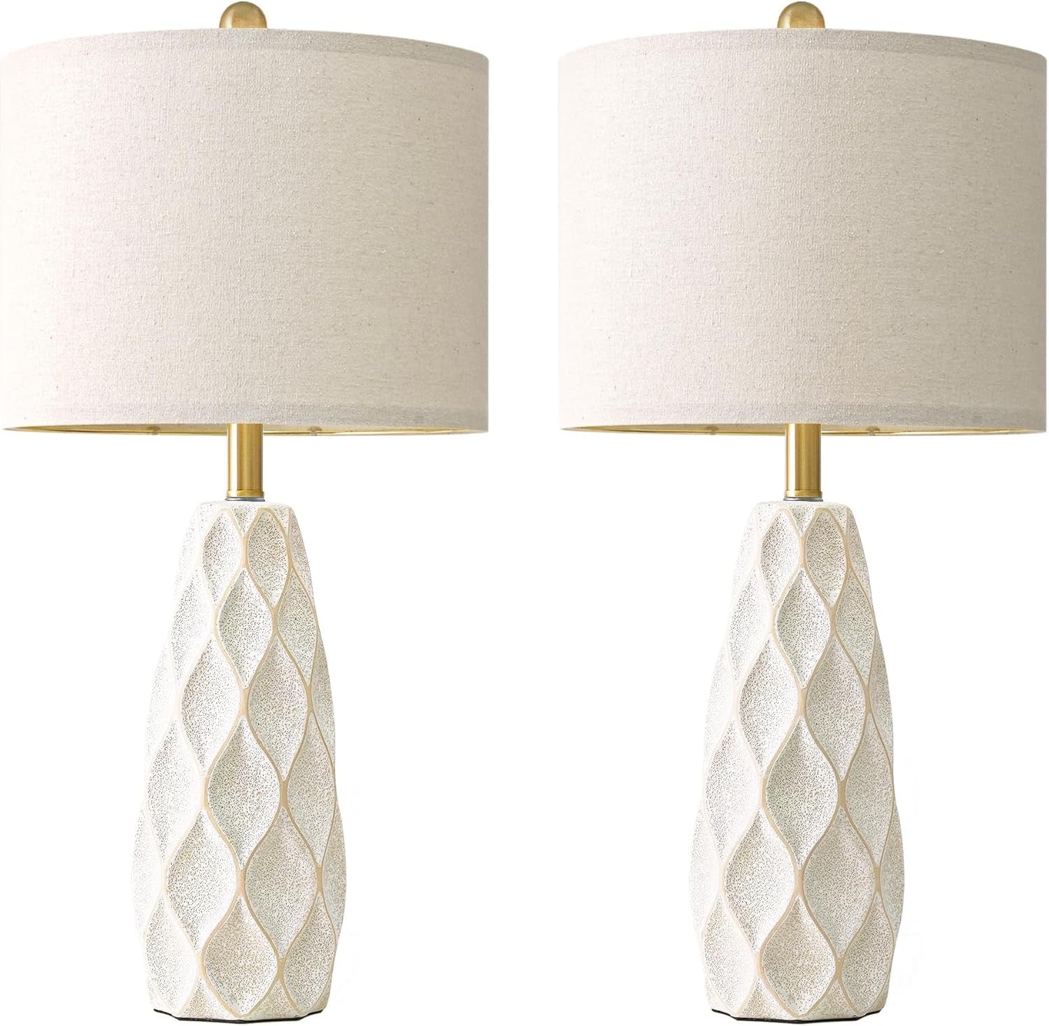 27.5″ Ceramic Table Lamps (Set of 2) | Modern Boho Bedside & Living Room Lamps (White)