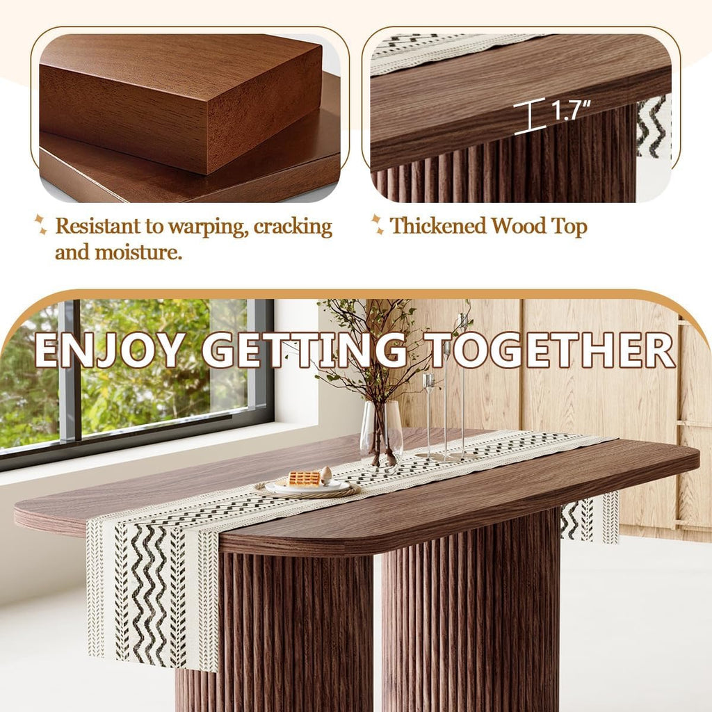 79" Walnut Mid-Century Dining Table Set for 8 | Modern Rectangular Table with Cushioned Chairs